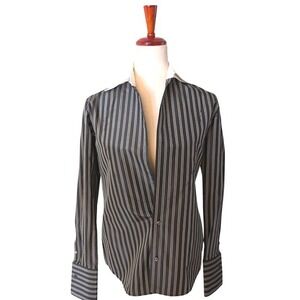 RALPH LAUREN COLLECTION Striped Silk Collared Extended Cuff Shirt Women's Size 4